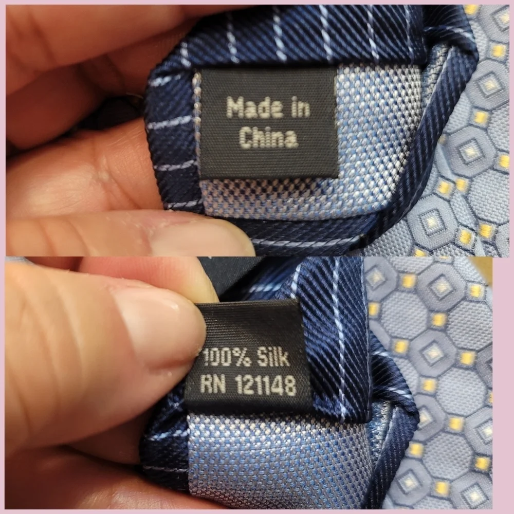 Tommy Hilfiger 100% Silk Light Blue Yellow Geometric Tie
